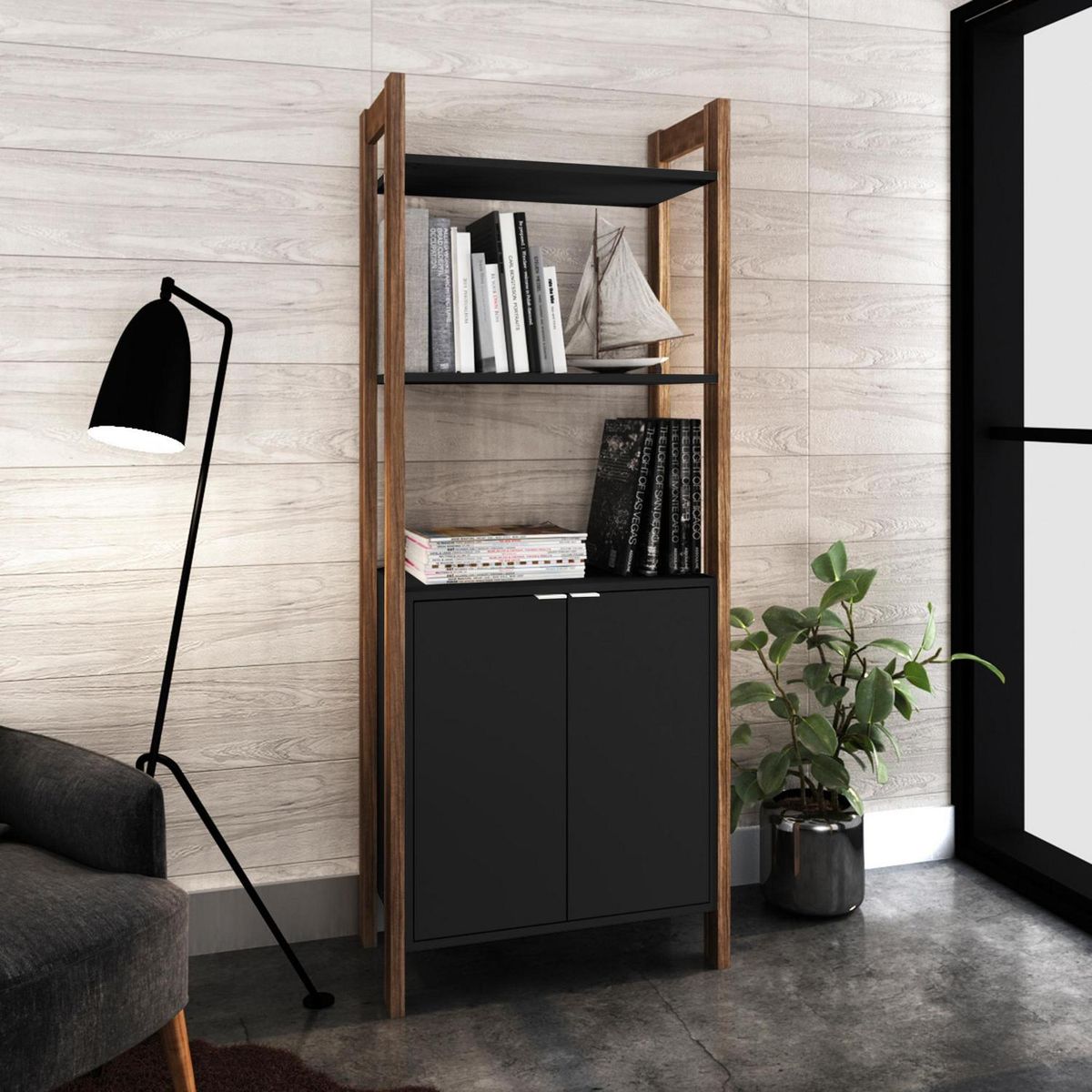 TECNOMOBILI - Gabinete 2 puertas 166x65x36 cm negro nogal