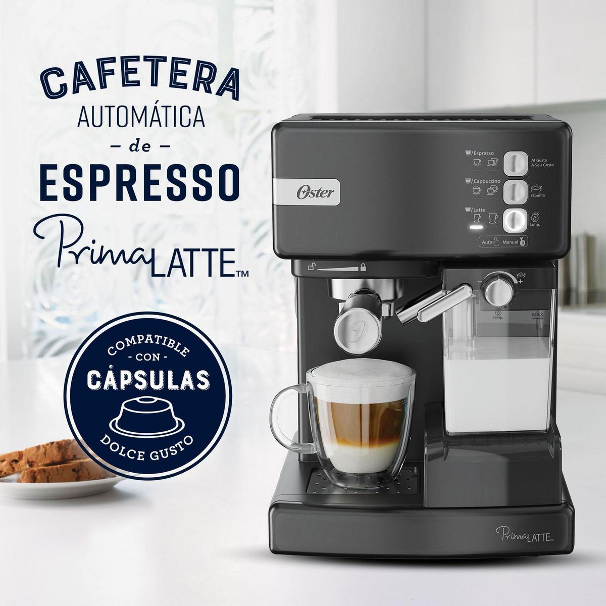 OSTER - Cafetera Automática Espresso Prima Latte 1.5 l 1050 W Negro