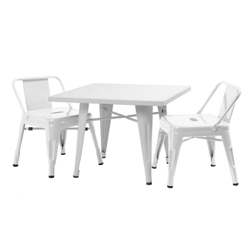 DE PIES A CABEZA - Set Infantil Mesa y Sillas  Blanco 60x60x45 cm