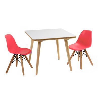 Set infantil mesa cuadrada blanca y 2 sillas rojas