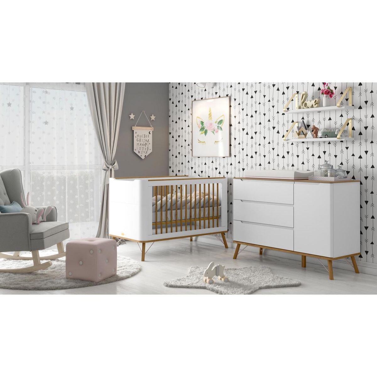 KIDSCOOL - Cómoda 1 Puerta 3 Cajón(es) ALBI 135x95x48 cm Blanco