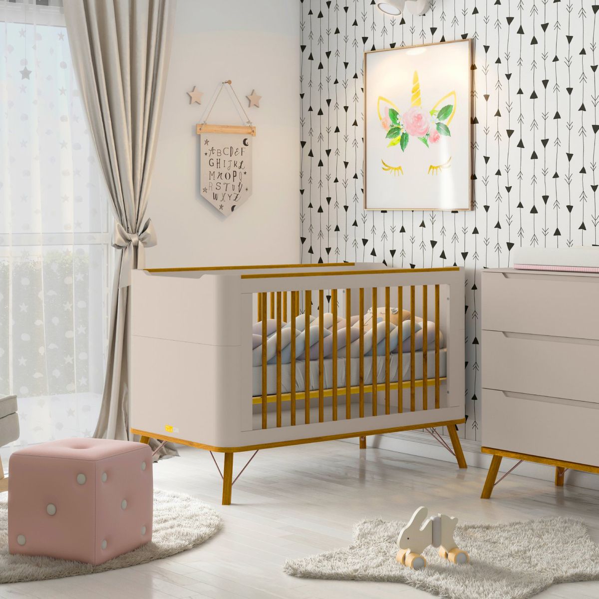 KIDSCOOL - Cuna 3 funciones 76,5x94,5x133,5 cm gris