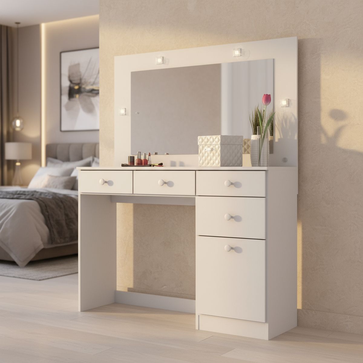 HOME MOBILI - Tocador 1 Puerta 4 Cajón(es) Broadway 110x145x41 cm Blanco