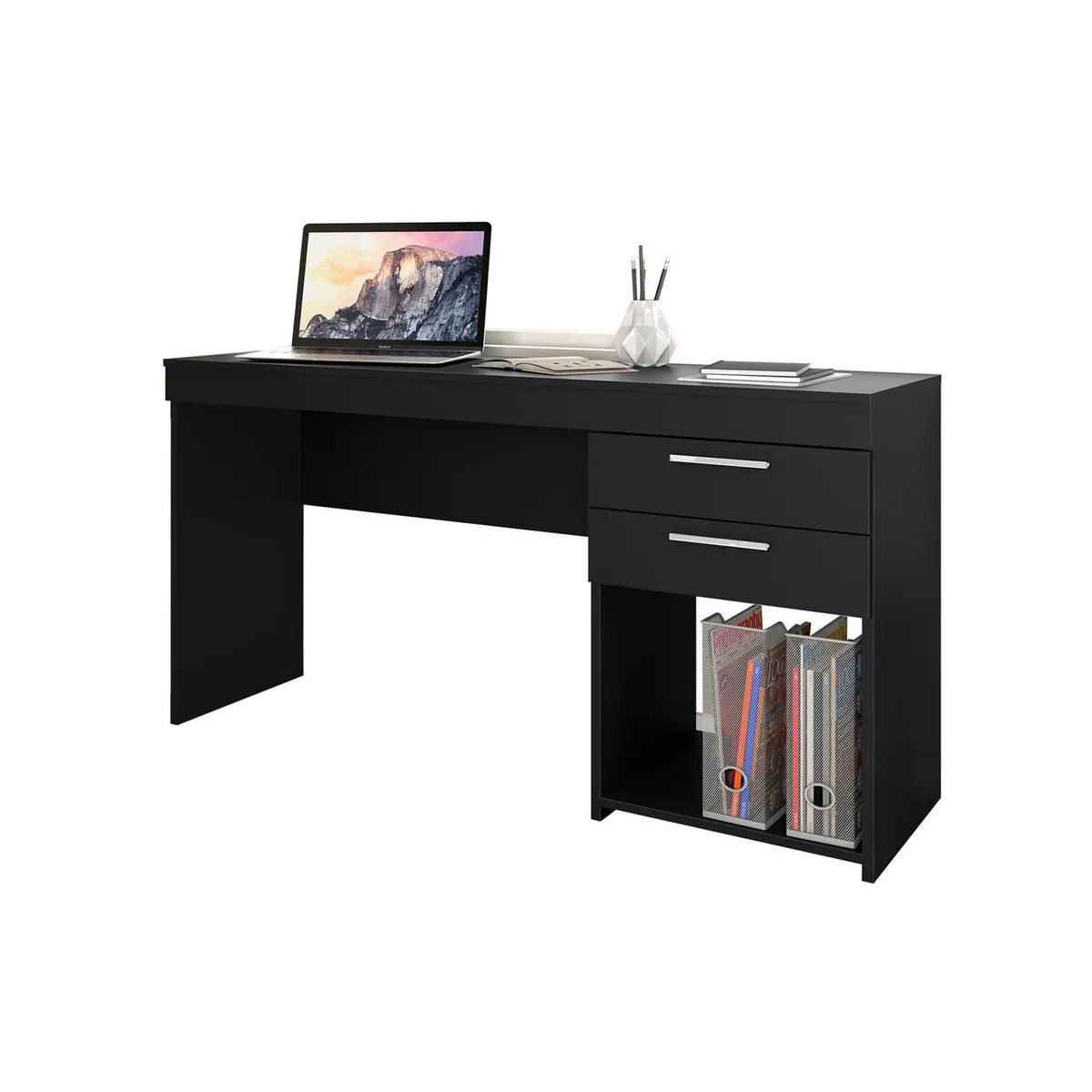 HOME MOBILI - Escritorio 2 Cajones Negro MDP 76x121x43 cm