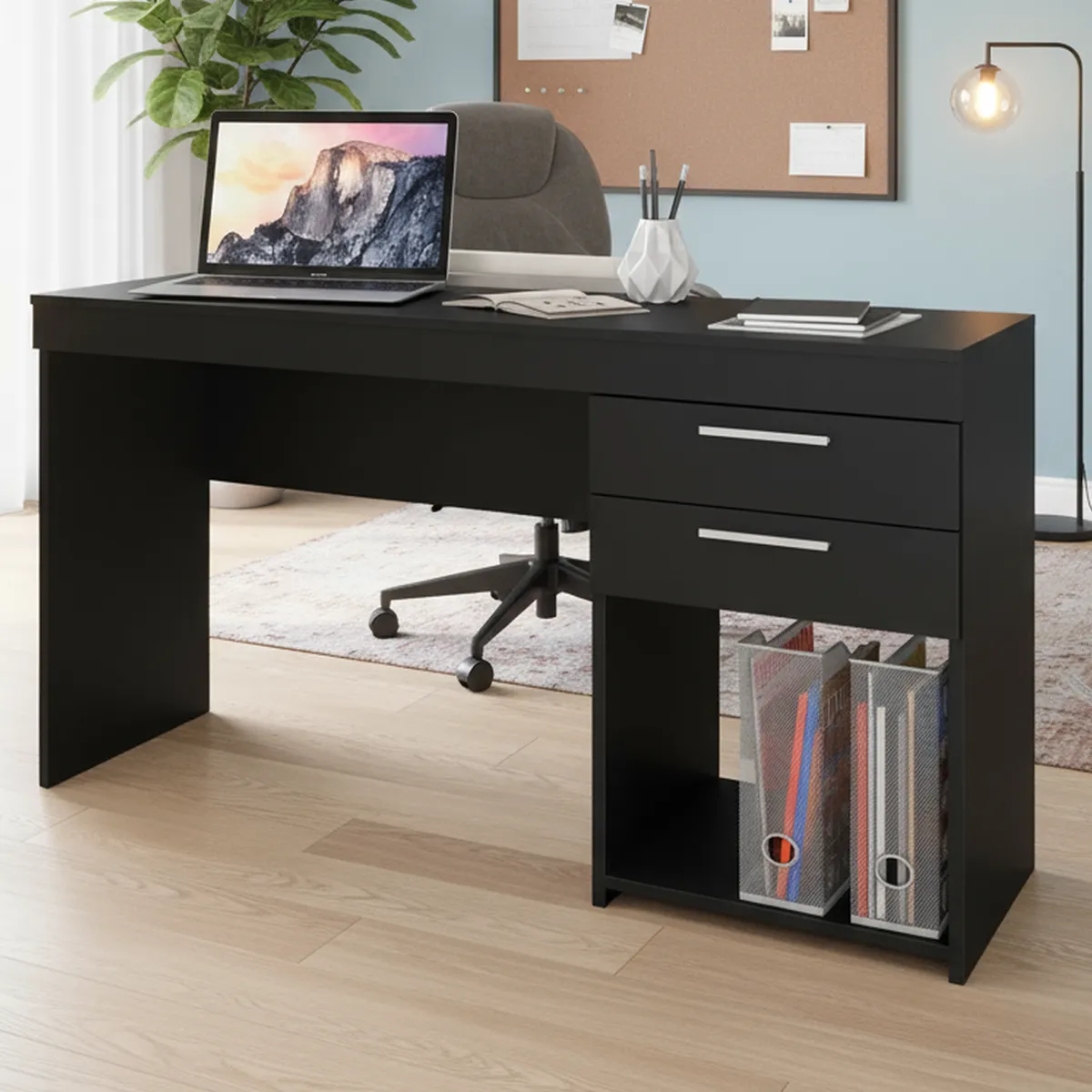 HOME MOBILI - Escritorio 2 Cajones Negro MDP 76x121x43 cm