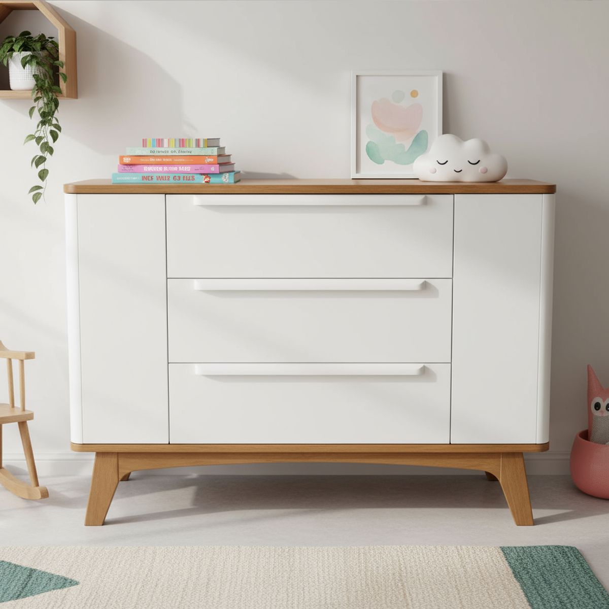 KIDSCOOL - Cómoda 2 Puertas 3 Cajón(es) SOGNARE 130x93x55 cm Blanco