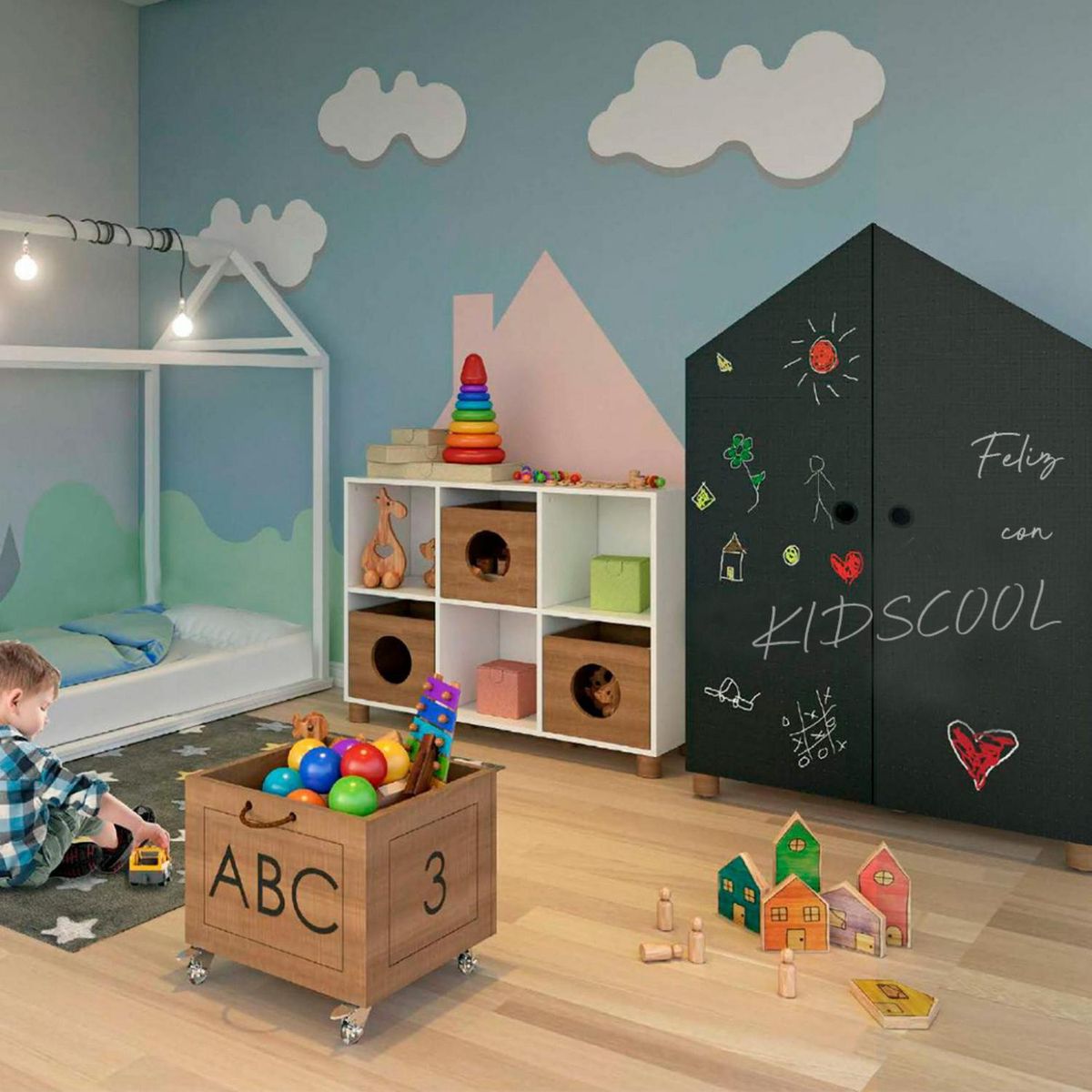 KIDSCOOL - Clóset Sognare 2 Puerta(s) 3 Repisa(s) 90xx46 cm Negro