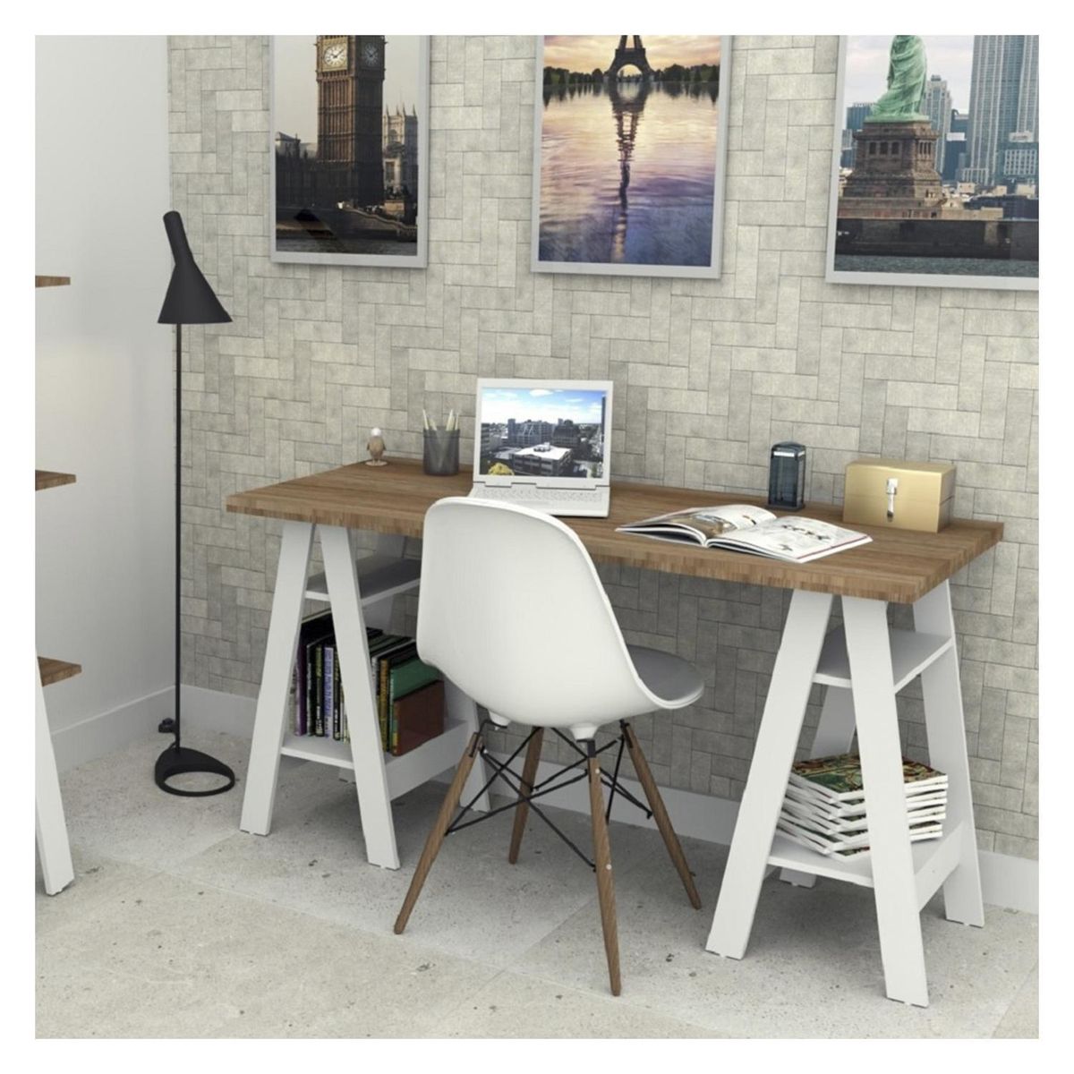 RODLER - Escritorio Artist 135x75x60 cm Café/ blanco