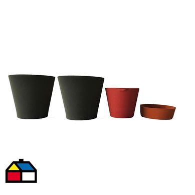 Set 4 Macetas Arena 2 Alto gris 1 Mediano negro 1 Suculenta naranjo