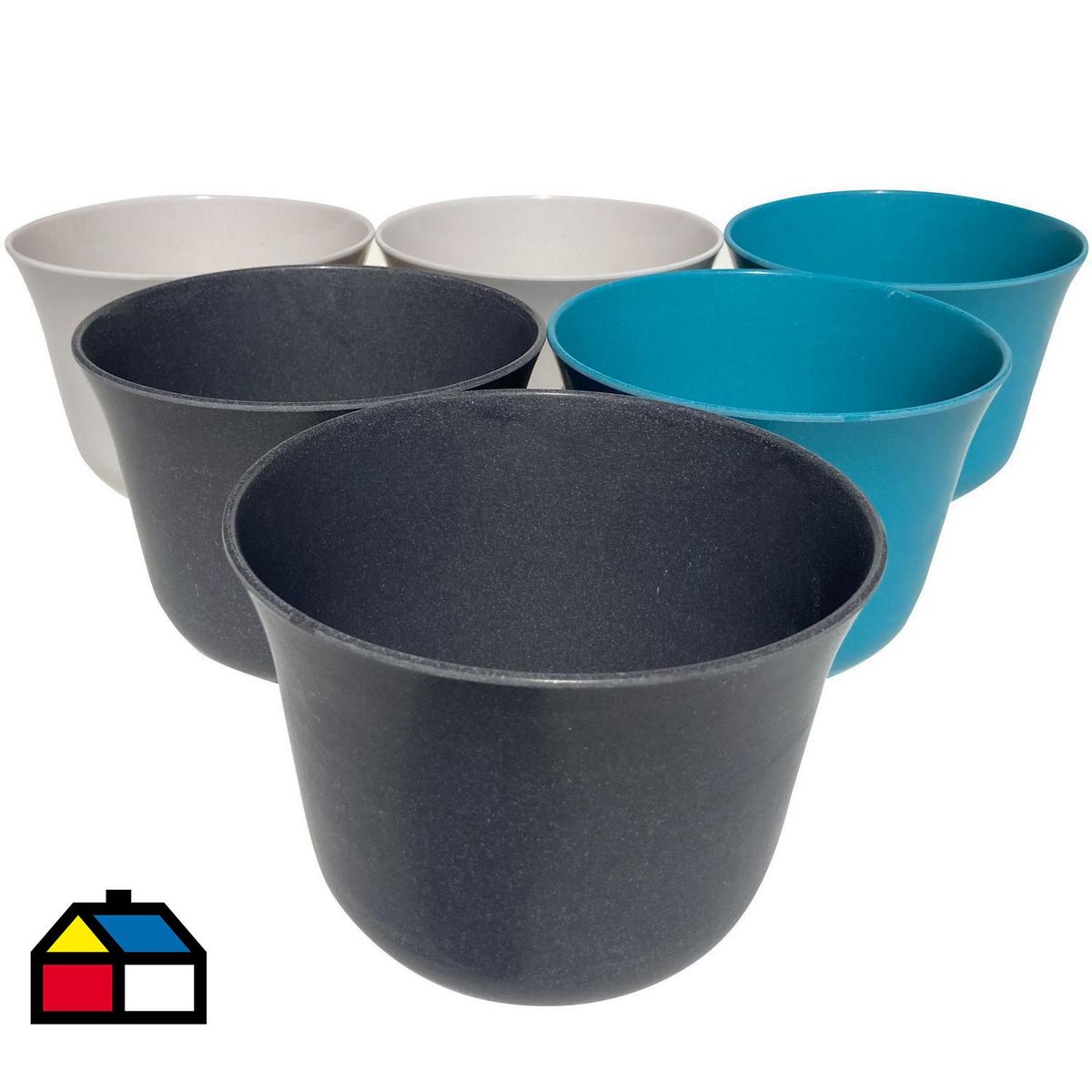 DECOGREEN - Set 6 Macetero Biodegradables Curvo 2 blancos, 2 gris, 2 turquesa