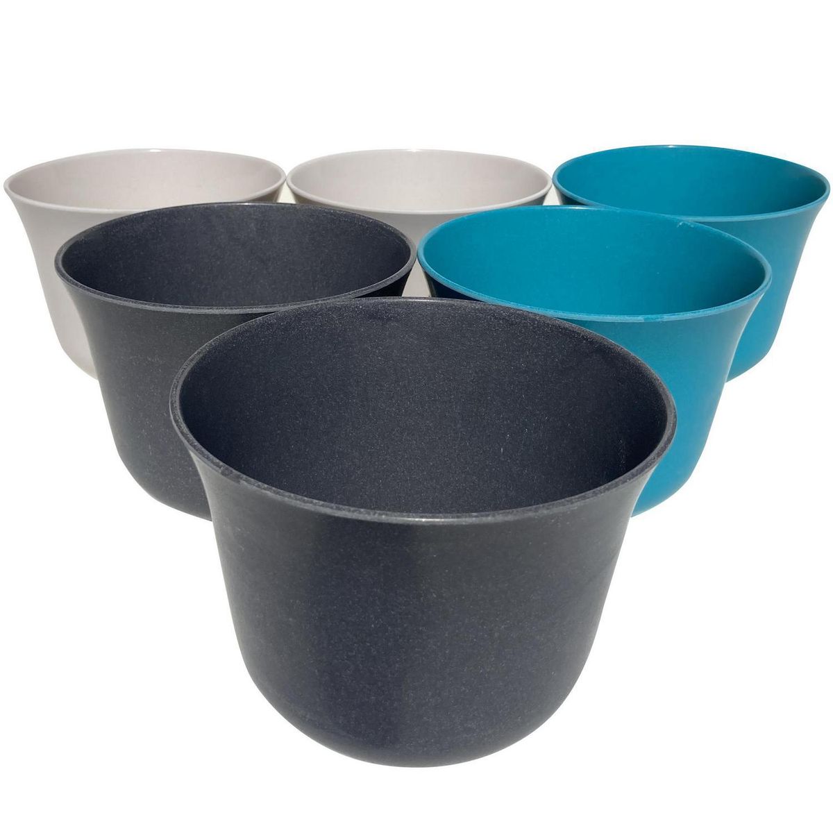 DECOGREEN - Set 6 Macetero Biodegradables Curvo 2 blancos, 2 gris, 2 turquesa