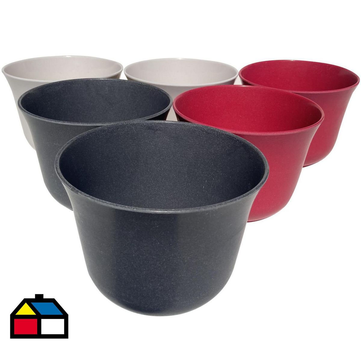 DECOGREEN - Set 6 Macetero Biodegradables Curvo, 2 blancos, 2 gris, 2 purpura