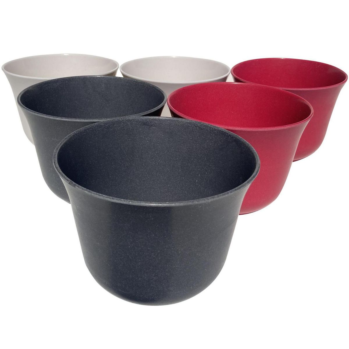 DECOGREEN - Set 6 Macetero Biodegradables Curvo, 2 blancos, 2 gris, 2 purpura