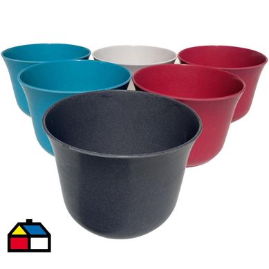 Set 6 Macetero Biodegradable Curvo 2 purpura 1 blanco 2 turques 1 gris