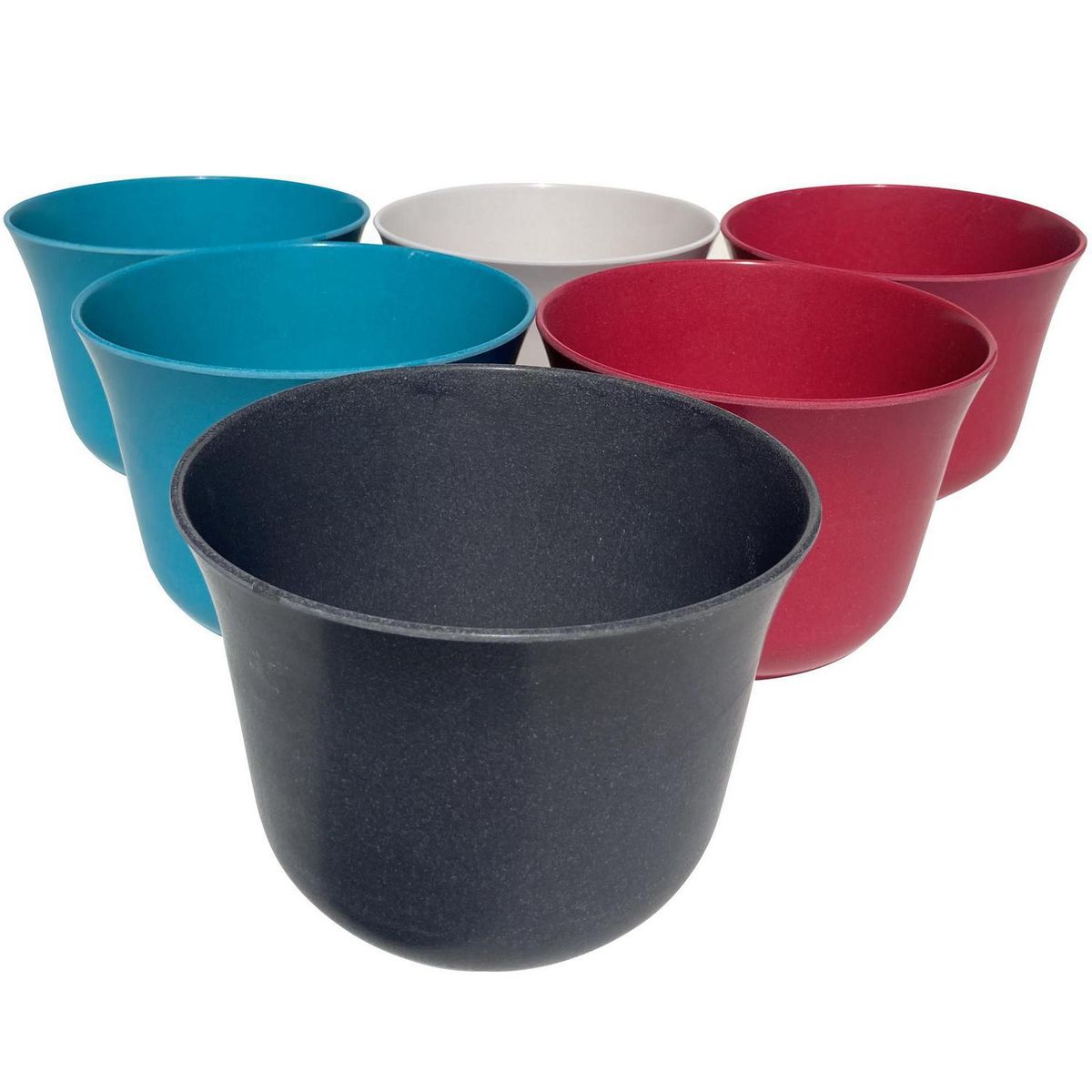 Set 6 Macetero Biodegradable Curvo 2 purpura 1 blanco 2 turques 1 gris, marca DECOGREEN - Foto Principal