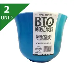 DECOGREEN - Set de 2 Maceteros Biodegradables Curvo Turquesa