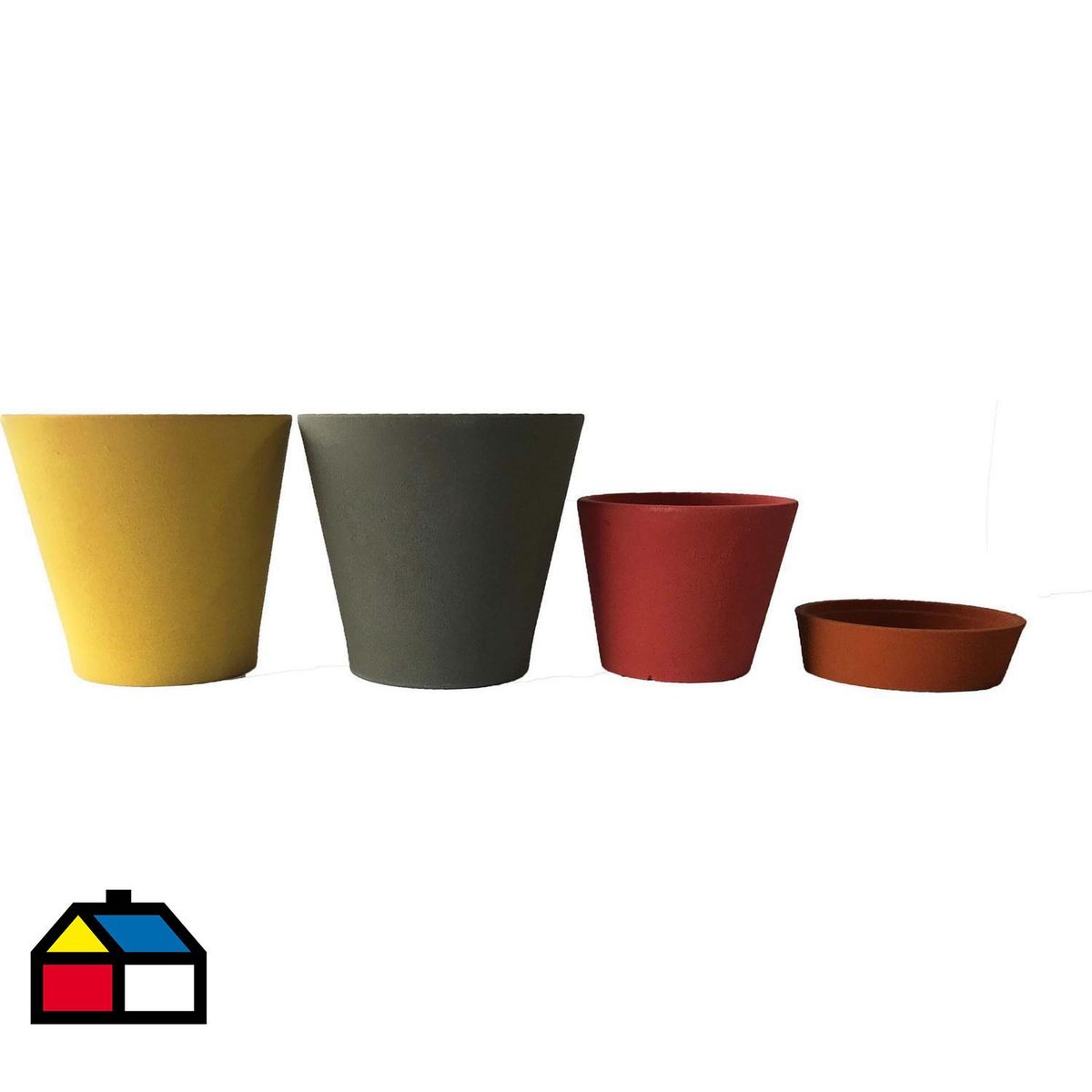 DECOGREEN - Set 4 Macetas Arena 1 Alto gris 1 Alto mostaza 1 Med rojo 1 Sucu nar