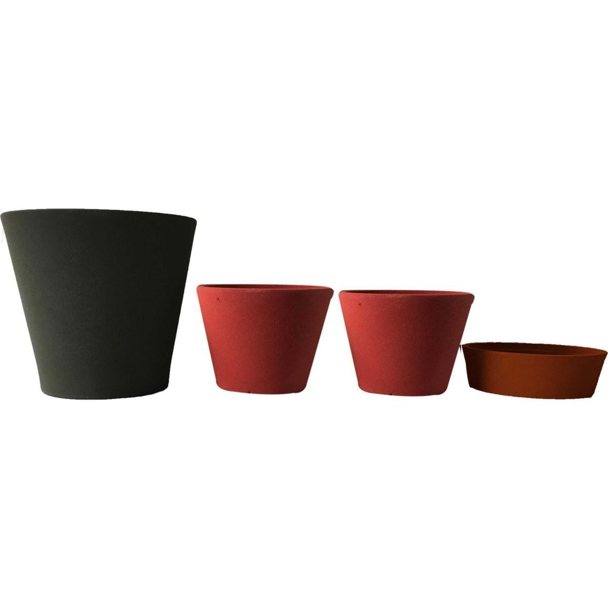 DECOGREEN - Set 4 Macetas Arena 1 Alto gris 2 Mediano rojo 1 Suculenta naranjo