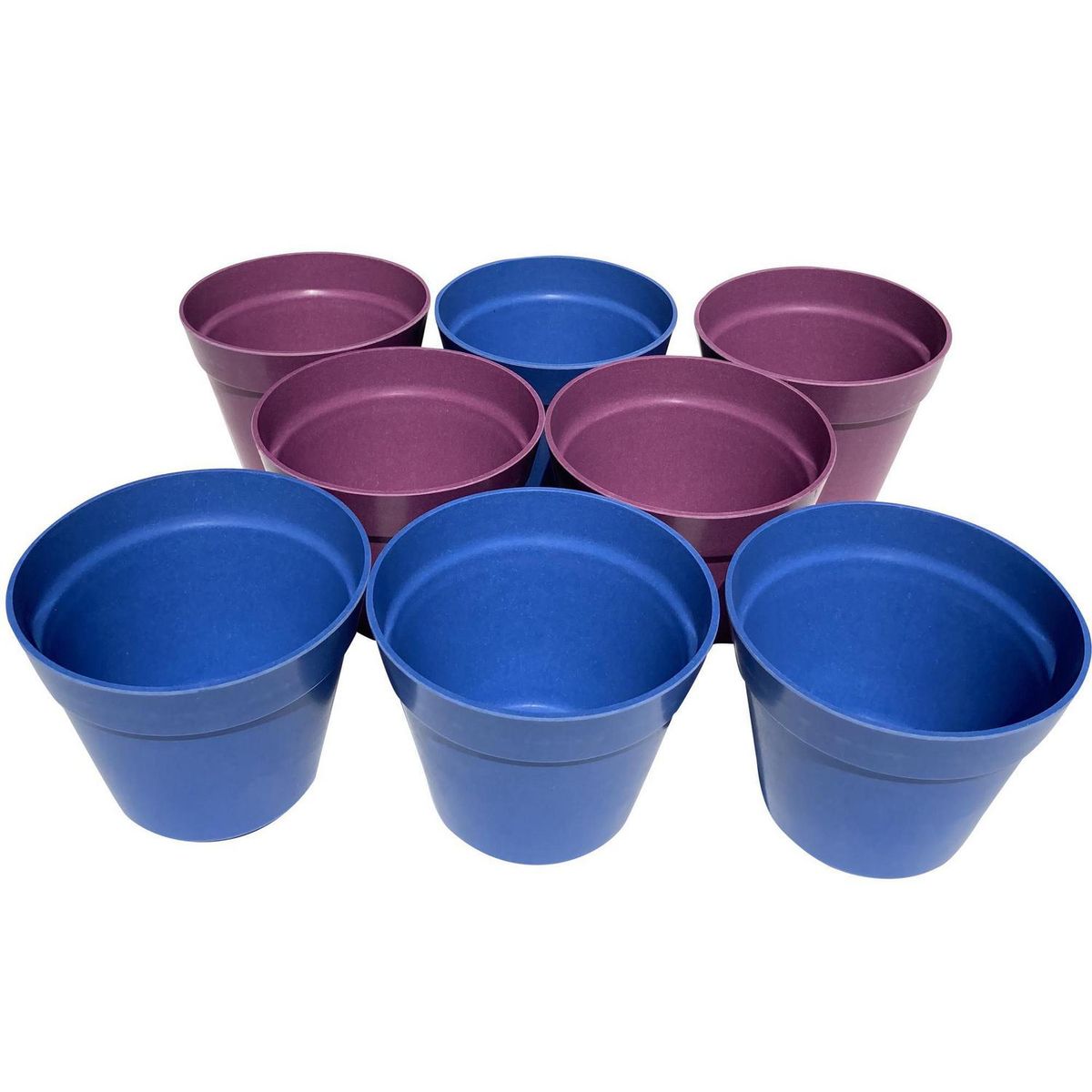 DECOGREEN - Set 8 Maceteros Biodegradables Redondos 4 azul, 4 morados