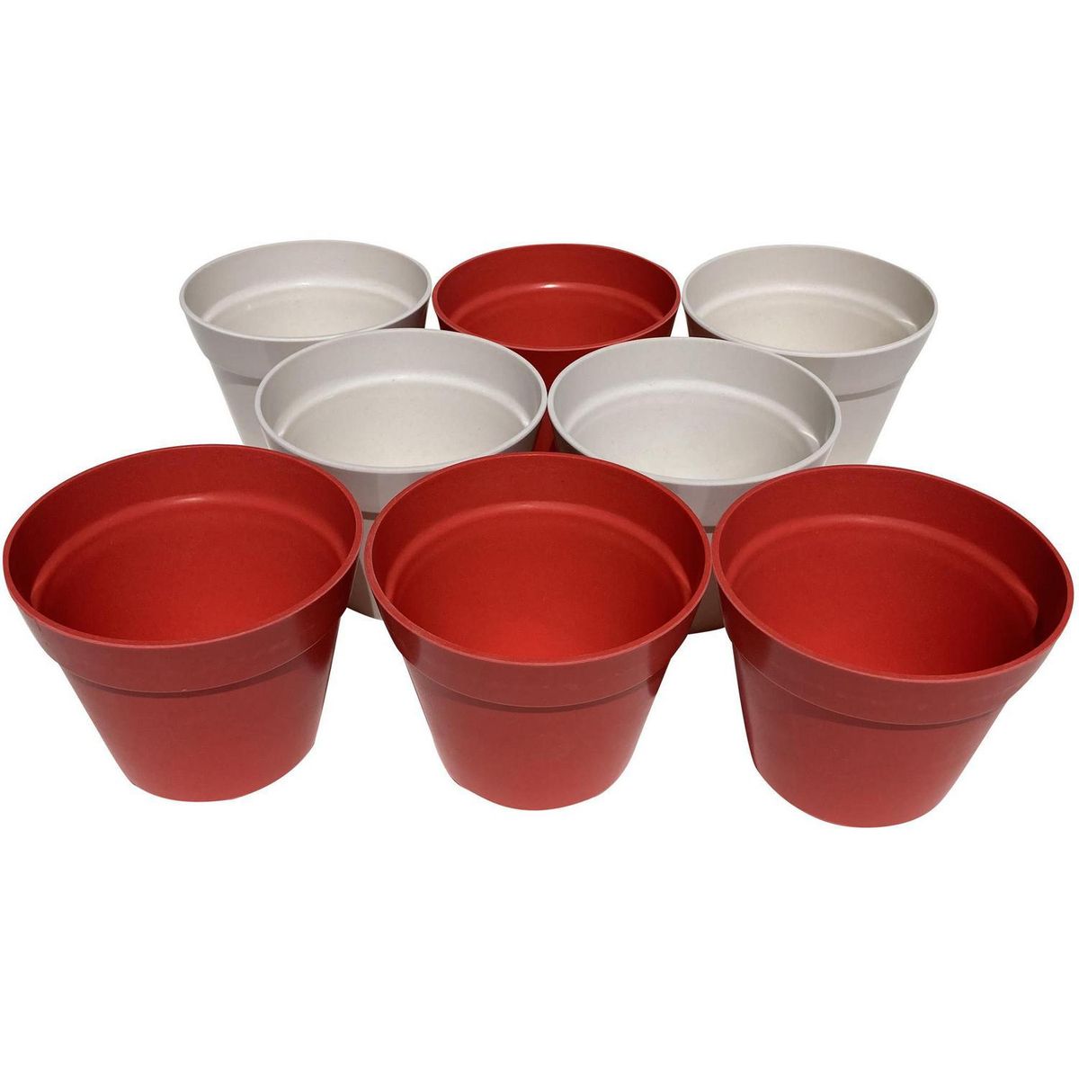 DECOGREEN - Set 8 Maceteros Biodegradables Redondos 4 rojos, 4 blancos