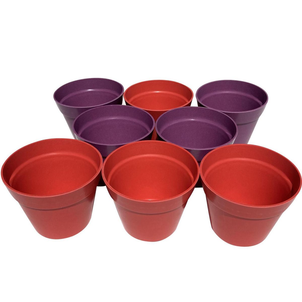 DECOGREEN - Set 8 Maceteros Biodegradables Redondos 4 rojos, 4 morados