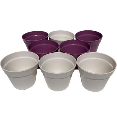 Set 8 Maceteros Biodegradables Redondos 4 morados, 4 blancos