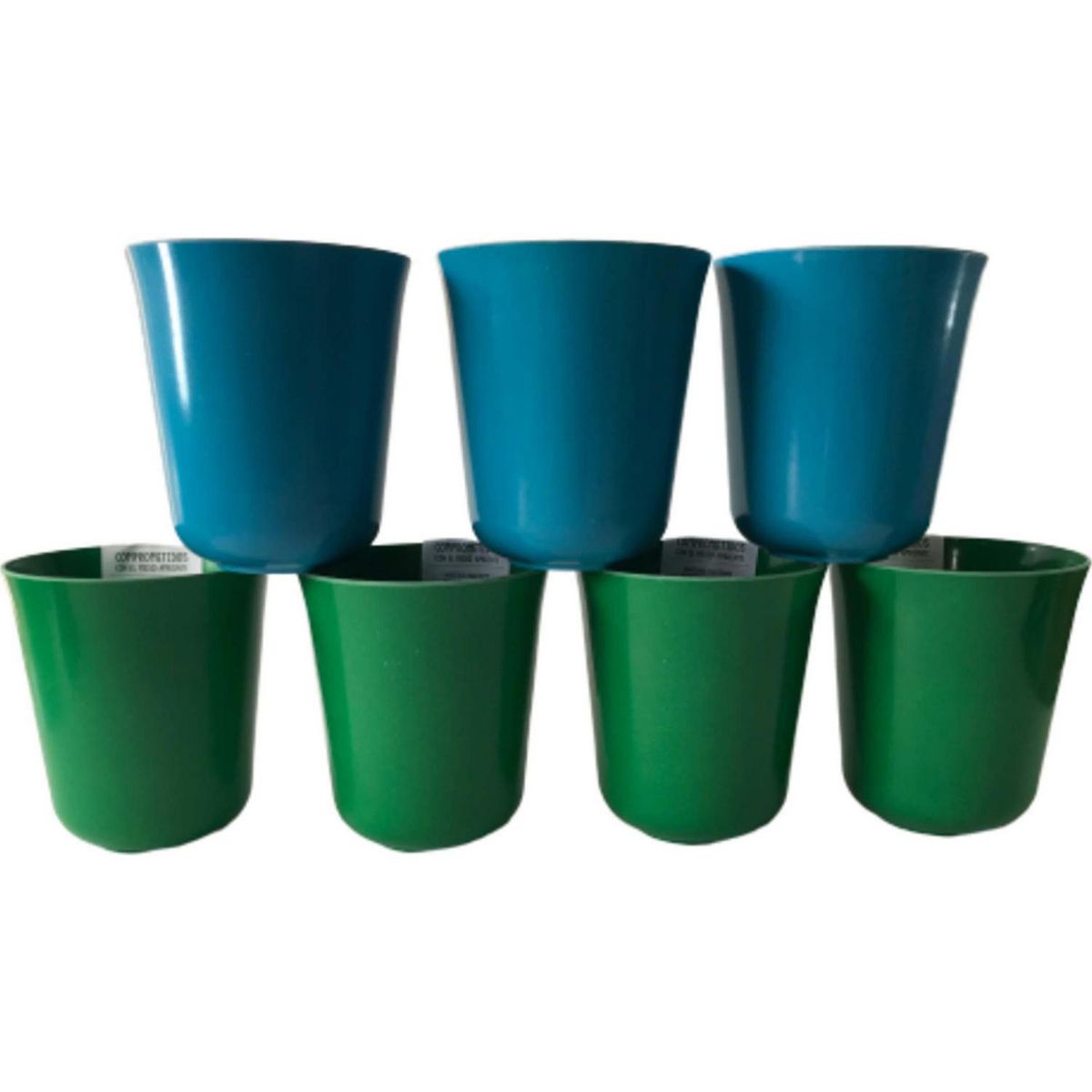DECOGREEN - Set 7 Maceteros Biodegradables Flores 3 turquesa, 4 verdes
