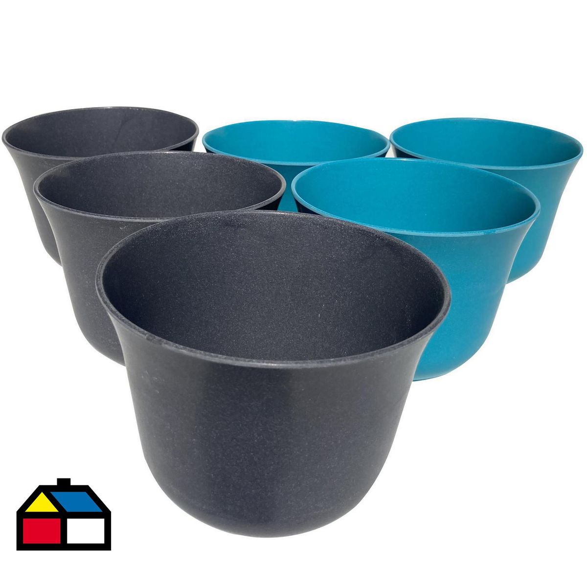 DECOGREEN - Set 6 Macetero Biodegradables Curvo, 3 gris, 3 turquesa
