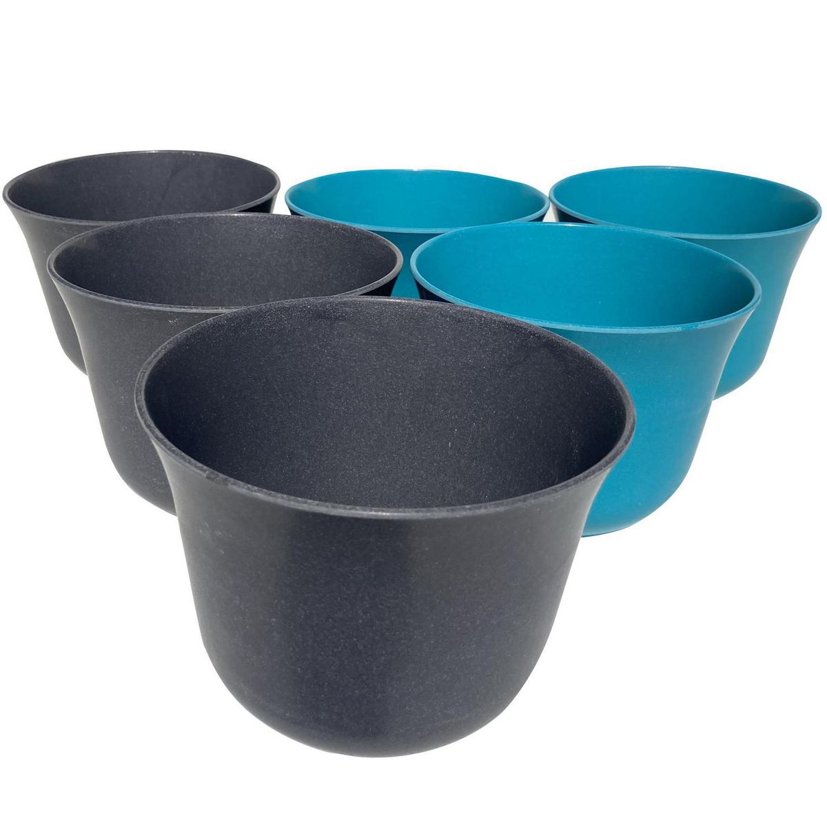 DECOGREEN - Set 6 Macetero Biodegradables Curvo, 3 gris, 3 turquesa