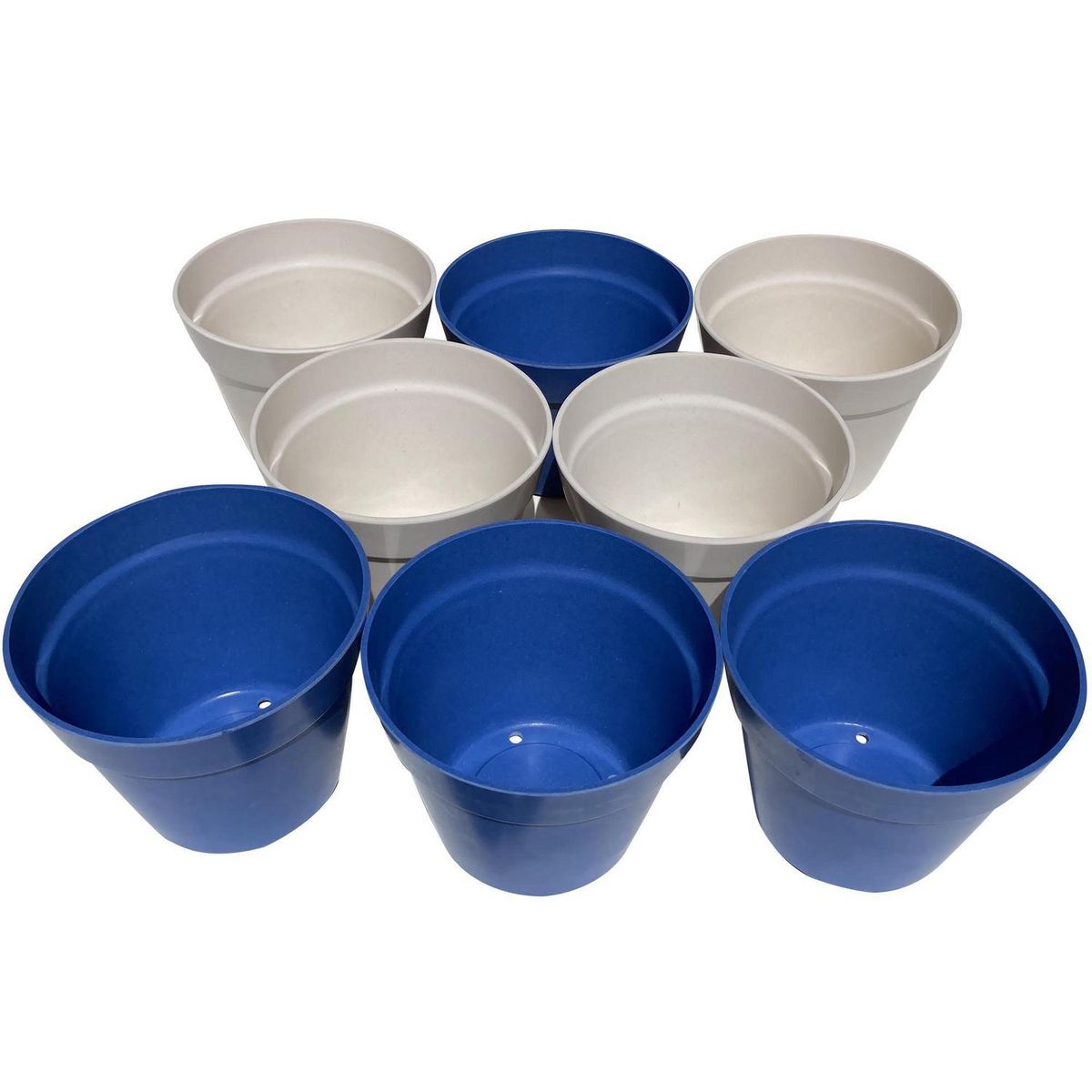 DECOGREEN - Set 8 Maceteros Biodegradables Redondos 4 azul, 4 blancos