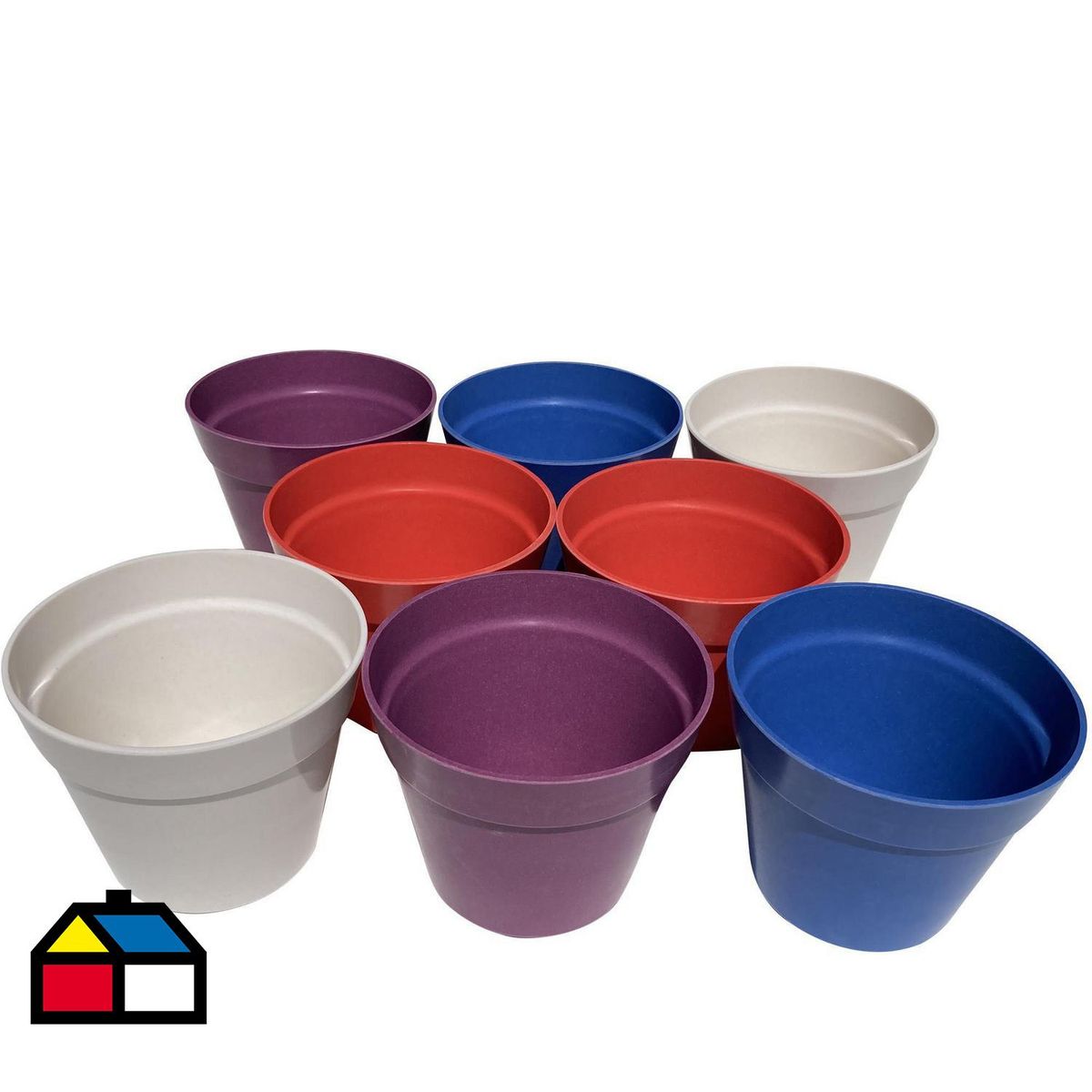 DECOGREEN - Set 8 Maceteros Biodegradables Redondo 2 rojo 2 azul 2 blanco 2 morado