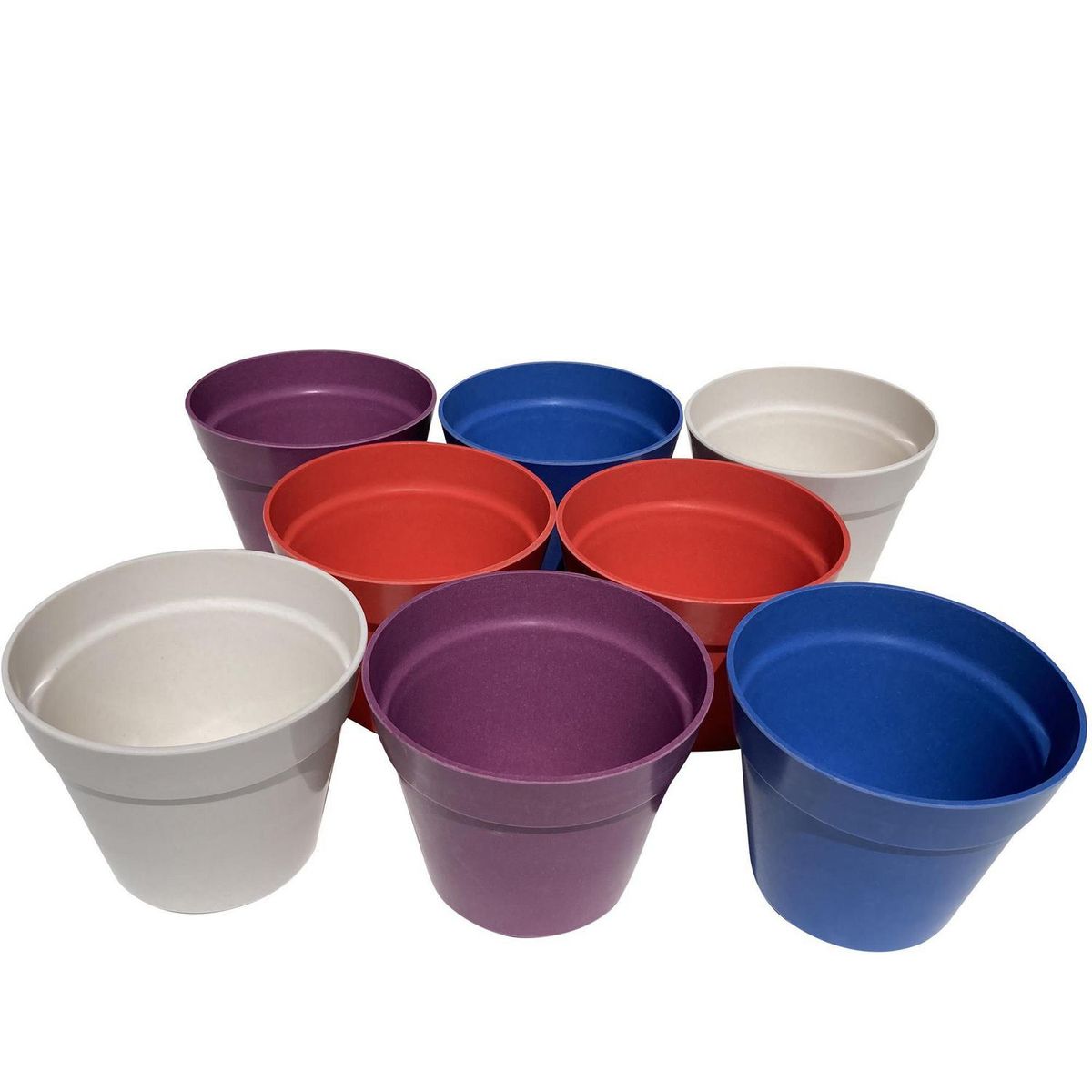 DECOGREEN - Set 8 Maceteros Biodegradables Redondo 2 rojo 2 azul 2 blanco 2 morado