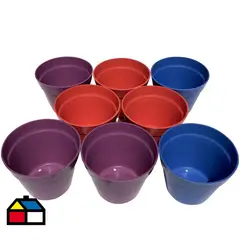 DECOGREEN - Set 8 Maceteros Biodegradables Redondos 3 morado, 3 rojo, 2 azul