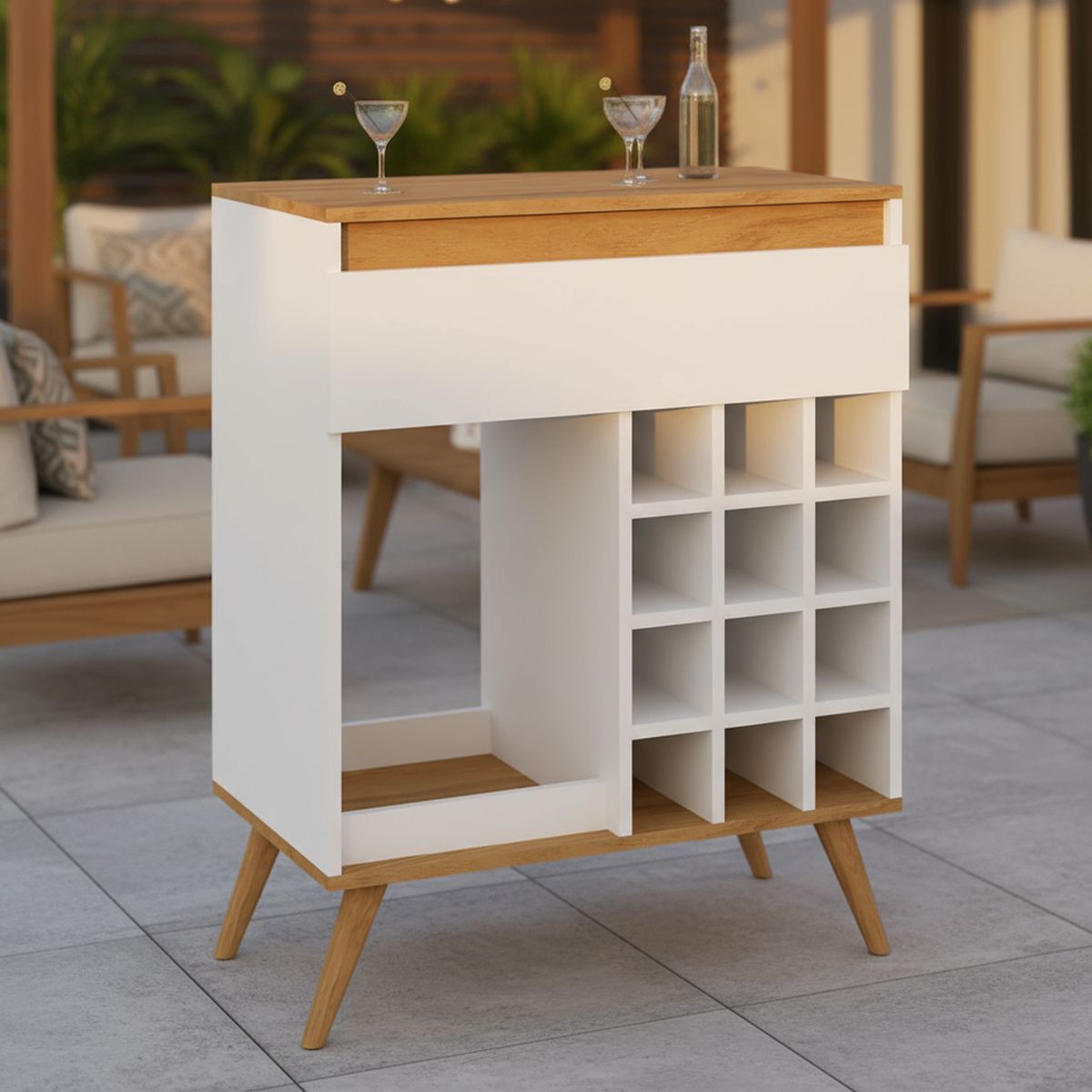 JDO & DESIGN - Bar Retro Blanco Nogal 86x67x38 cm