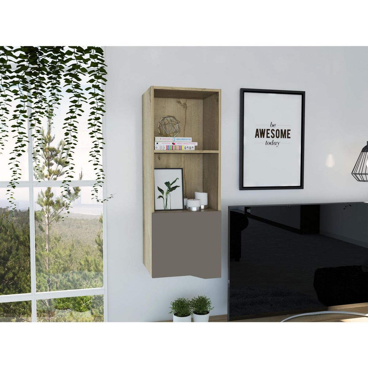 TUHOME - Repisa Obregón MDF 2 Nivel(es) 41x110x34 cm Duna/Taupe