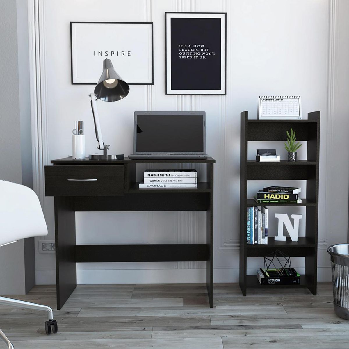 TUHOME - Combo escritorio + biblioteca 40,3x80x75,7 cm melamina wengue