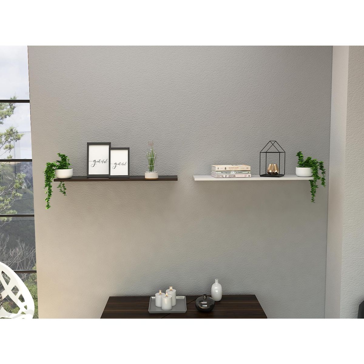 TUHOME - Repisa Vassel Wall Z-160 MDF 2 Nivel(es) 160x1.5x35 cm Habano/Blanco