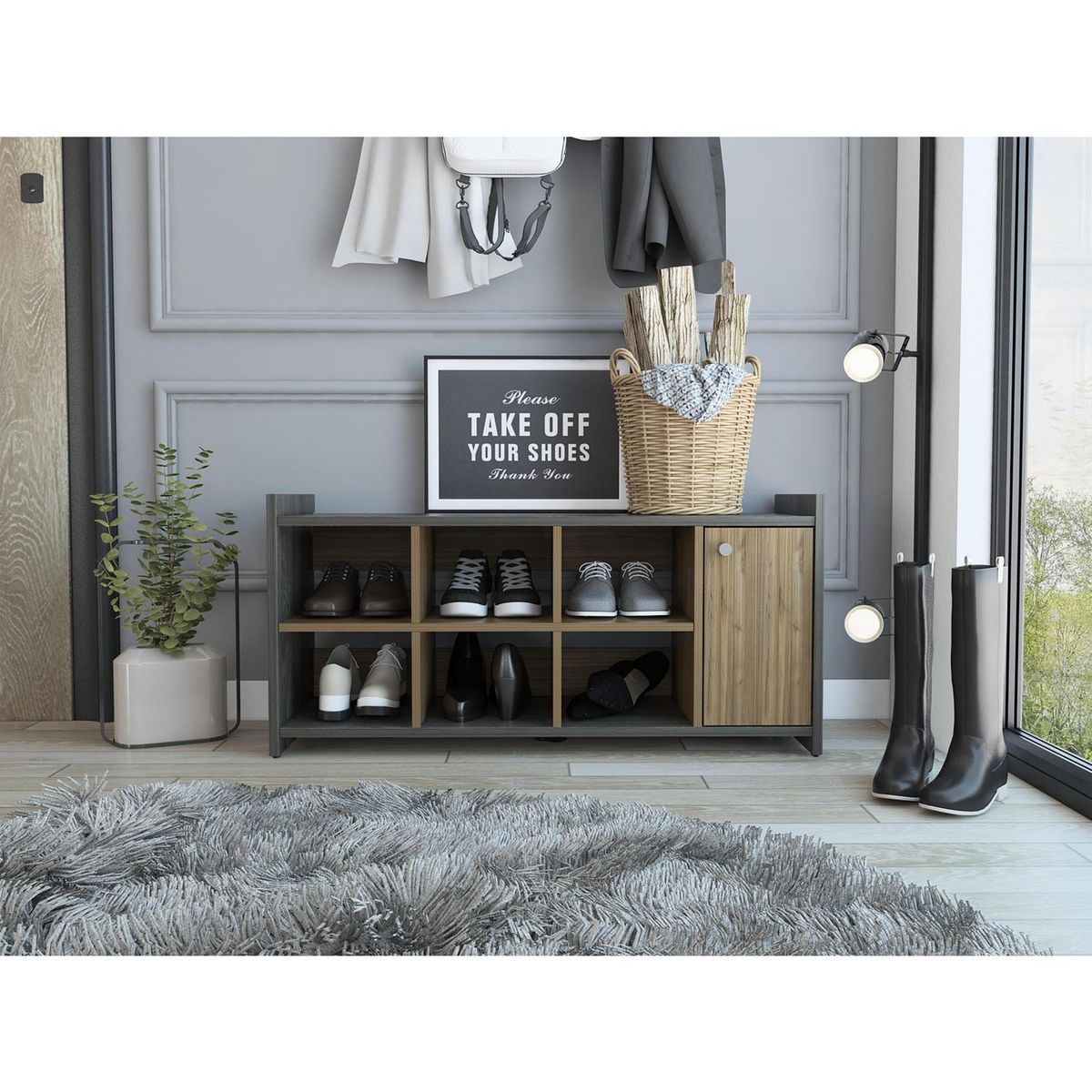 TUHOME - Zapatera Z-101-P MDF 6 Nivel(es) 100.6x48.1x35.7 cm Carbón/Gales