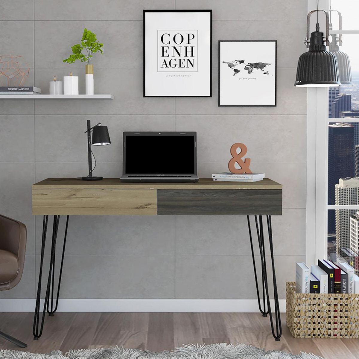 TUHOME - Escritorio Mumbai 120,2x75x51,2 cm Duna/carbón