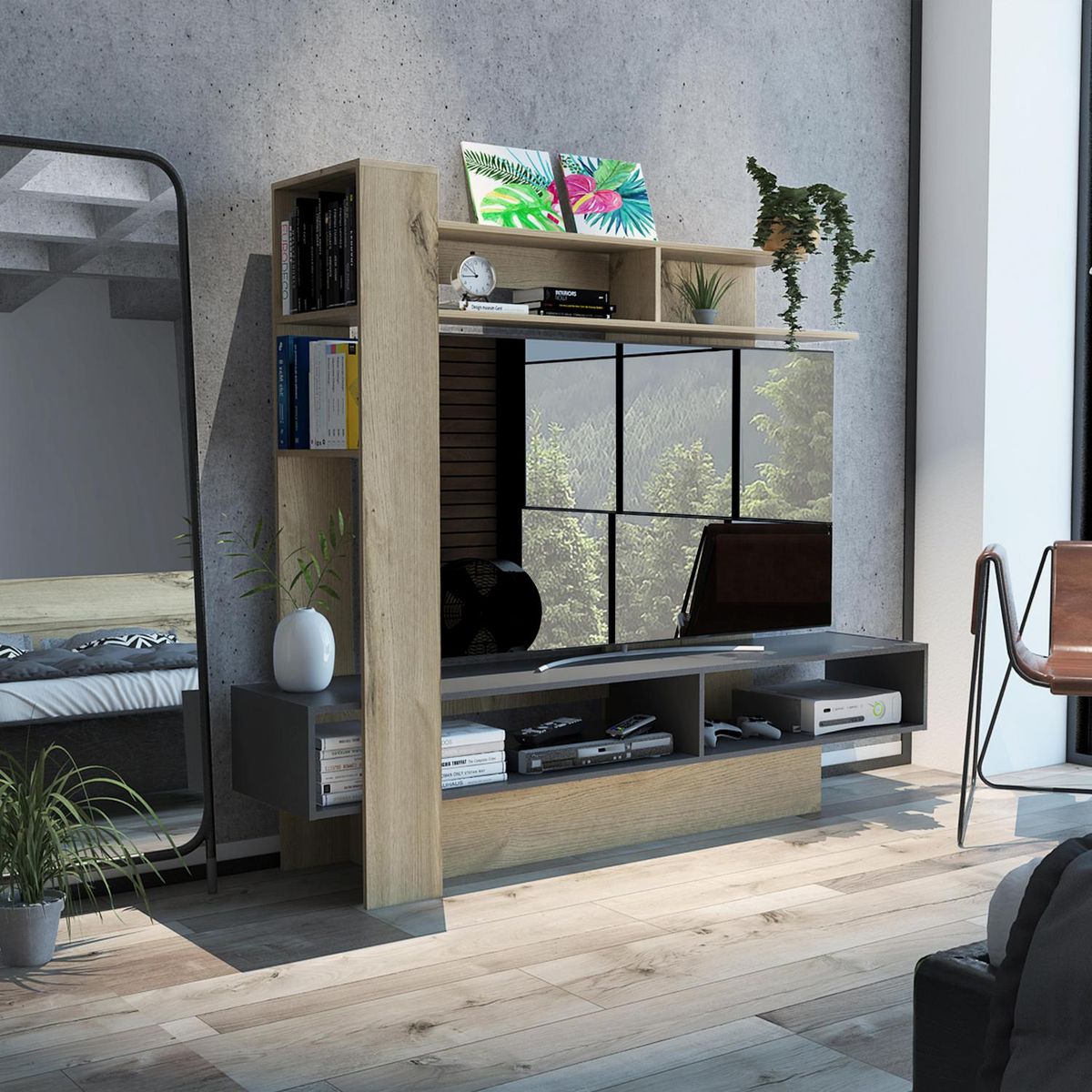 TUHOME - Estante TV 60" 180x152,2x40,2 cm duna-plomo