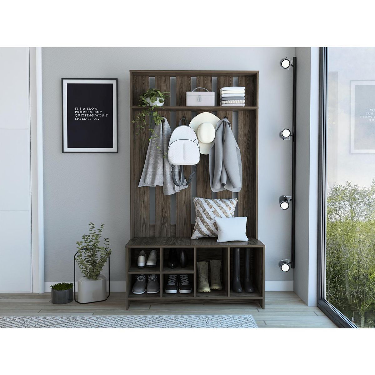 TUHOME - Repisa Beijing con Percha MDF 3 Nivel(es) 96.8x172.6x39.3 cm Coñac