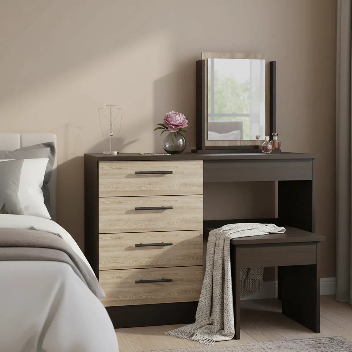 TUHOME - Tocador 4 Cajón(es) KAIA 100x126.7x42.5 cm Wengue