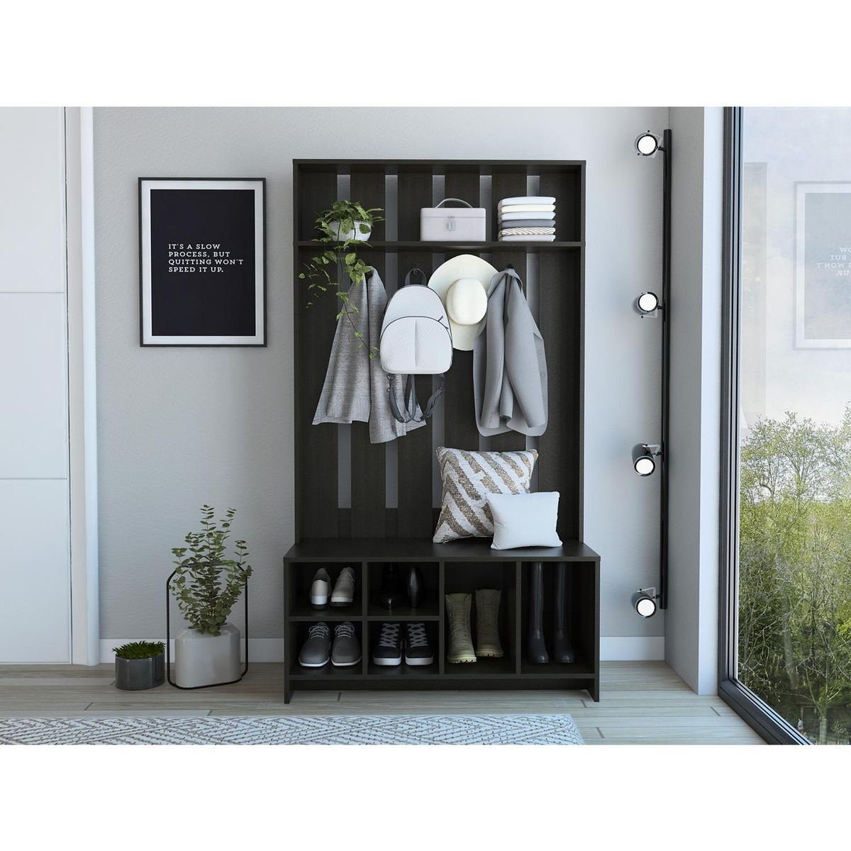 TUHOME - Repisa Beijing con Percha MDF 3 Nivel(es) 96.8x172.6x39.3 cm Wengue