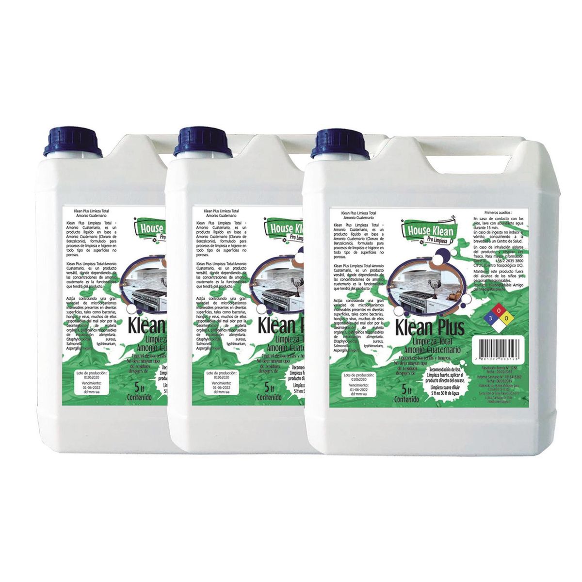 HOUSE KLEAN - Set 3 Amonio Cuaternario de 5 litros