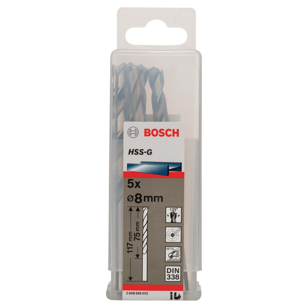 BOSCH - Set 5 brocas HSS-G para metal 80 mm