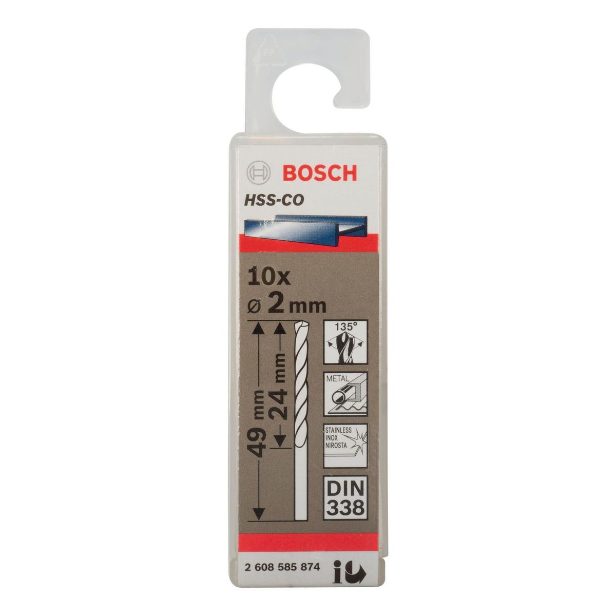 BOSCH - Set 10 brocas HSS-CO para metal 2,0x24x49 mm