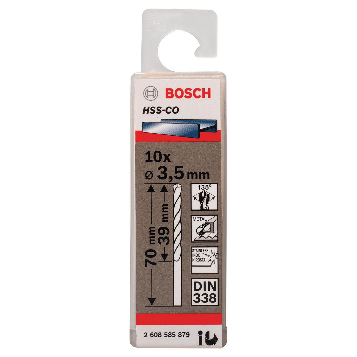 BOSCH - Set 10 brocas HSS-CO para metal 3,5x39x70 mm