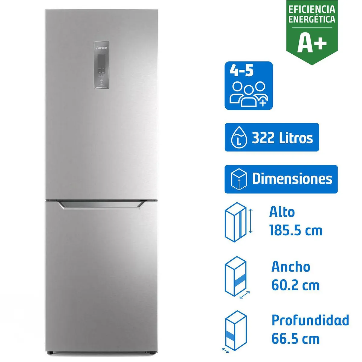 FENSA - Refrigerador Bottom Freezer No Frost 322 Litros Inox DB60S