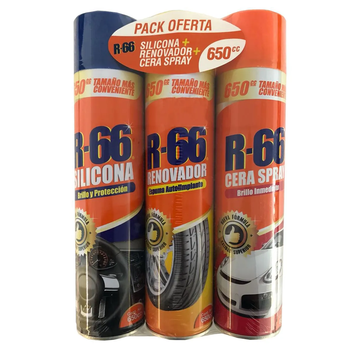 R 66 - Pack R-66 Tripack Limpieza Automotriz Renovador y Cera Spray