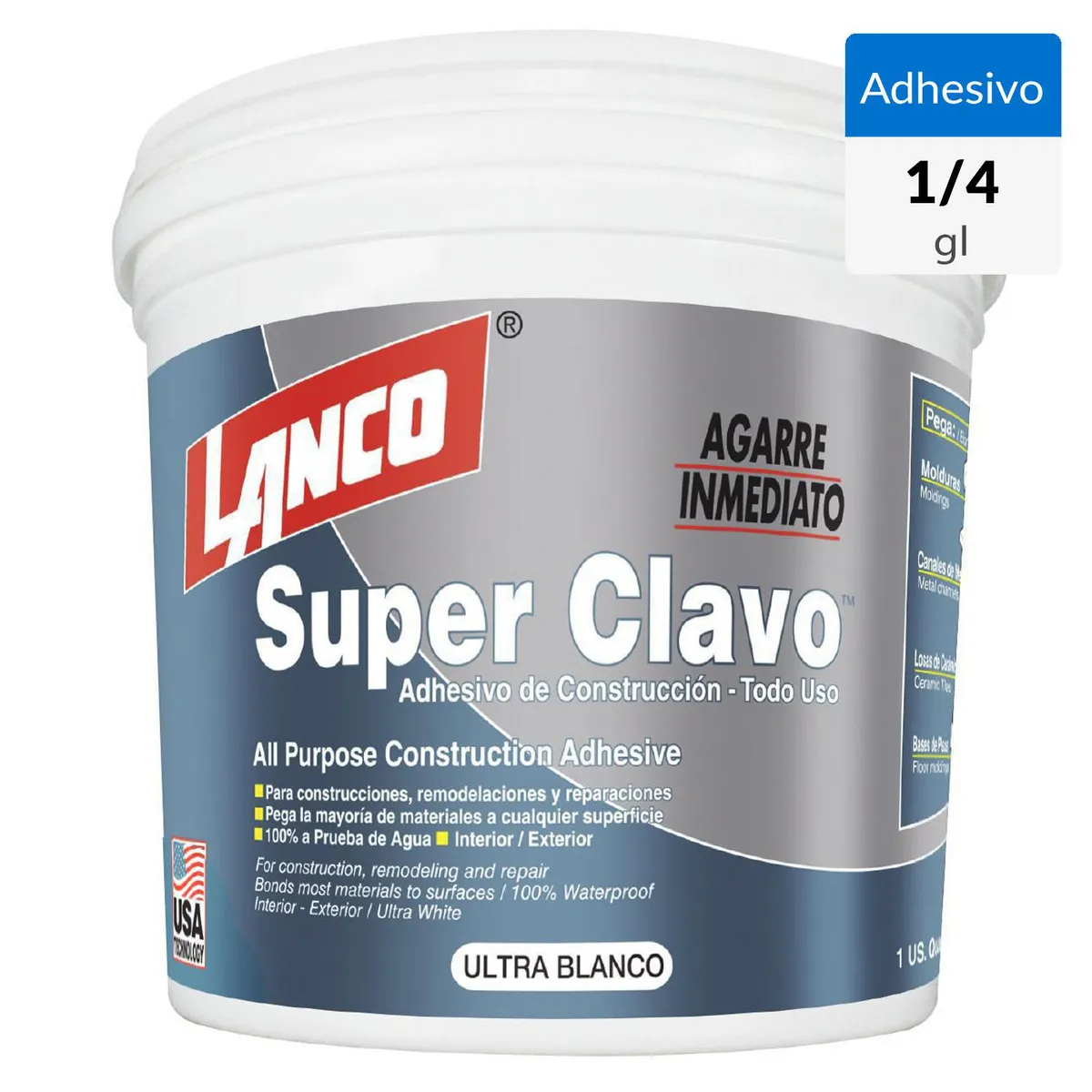 LANCO - Adhesivo de montaje super nail 1/4 galon